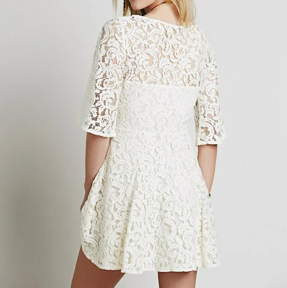 NWT Free People Gypsy Mountain Ivory Lace A-line Fit and Flare Dress Sz 4 S